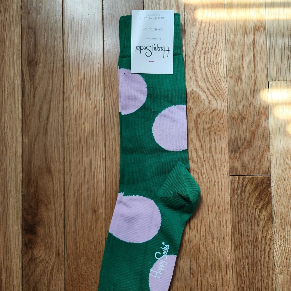 Happy Socks Green Crew Socks with Pink Polka Dots - Men's